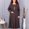 Rochie maxi in cloș din angora cu cadou colier-maro cod 26030-4