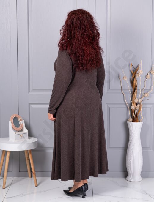 Rochie maxi in cloș din angora cu cadou colier-maro cod 26030-4