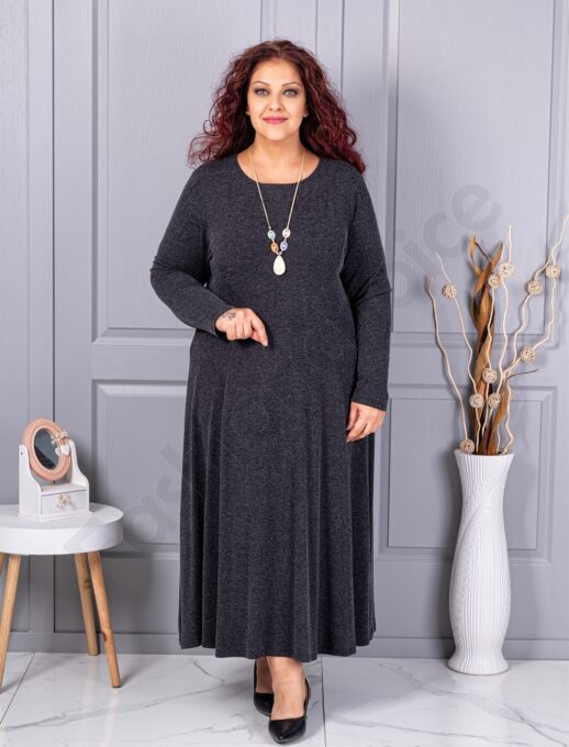 Rochie maxi in cloș din angora cu cadou colier-negru cod 26030