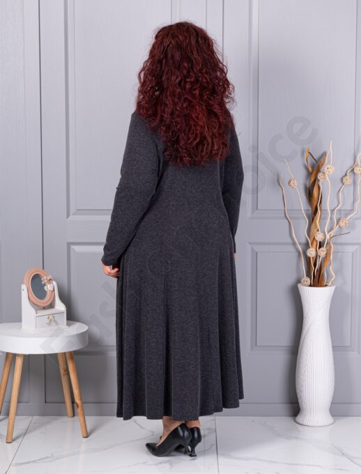 Rochie maxi in cloș din angora cu cadou colier-negru cod 26030
