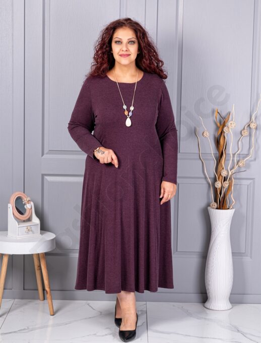 Rochie maxi in cloș din angora cu cadou colier-burgundy cod 26030-1