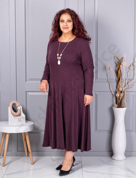 Rochie maxi in cloș din angora cu cadou colier-burgundy cod 26030-1