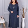 Rochie maxi in cloș din angora cu cadou colier-albastru inchis cod 26030-2