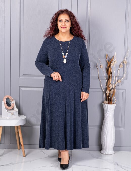 Rochie maxi in cloș din angora cu cadou colier-albastru inchis cod 26030-2