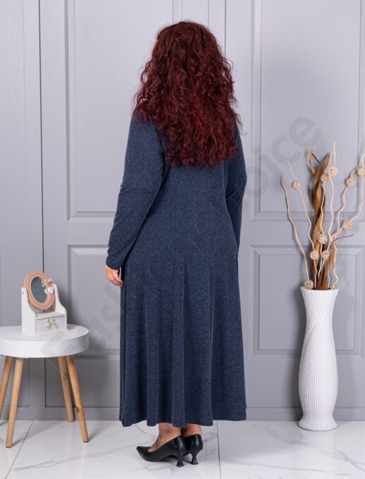Rochie maxi in cloș din angora cu cadou colier-albastru inchis cod 26030-2
