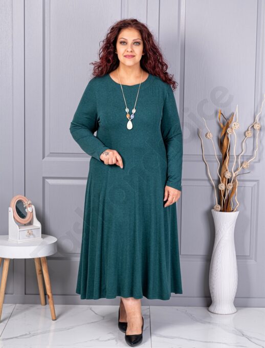 Rochie maxi in cloș din angora cu cadou colier-verde inchis cod 26030-3
