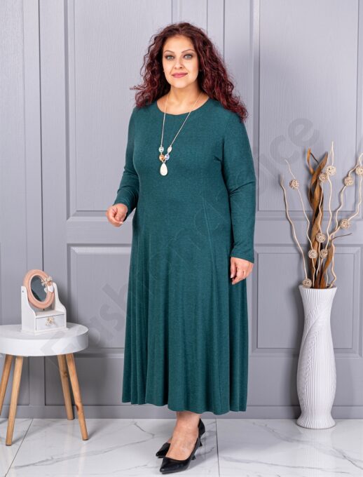 Rochie maxi in cloș din angora cu cadou colier-verde inchis cod 26030-3