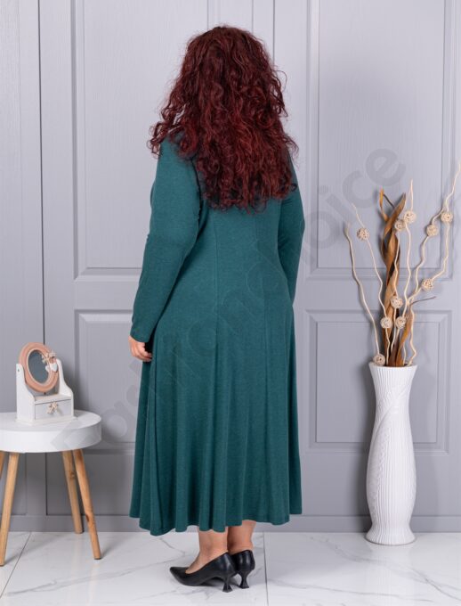 Rochie maxi in cloș din angora cu cadou colier-verde inchis cod 26030-3