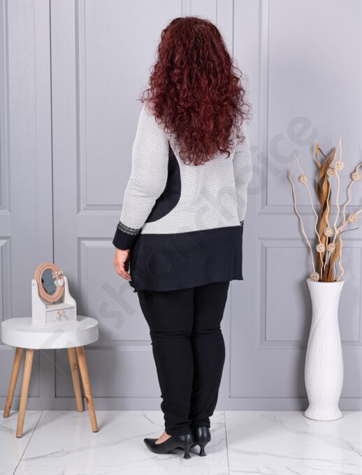 Tunica maxi in cloș din angora cu imprimeu pepit-alb cod 23065