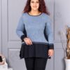 Tunica maxi in cloș din angora cu imprimeu pepit-albastru cod 23065-2