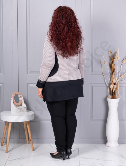 Tunica maxi in cloș din angora cu imprimeu pepit-moca cod 23065-1