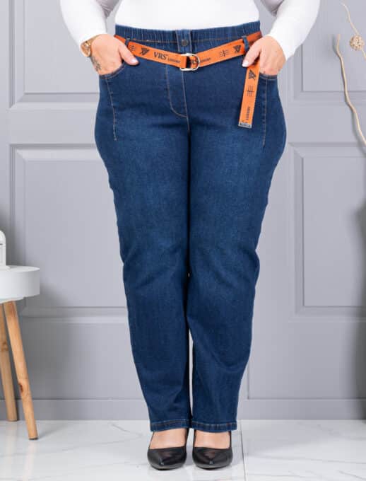 Blugi maxi din denim elastic cu curea contrastanta-albastru cod 6064-1
