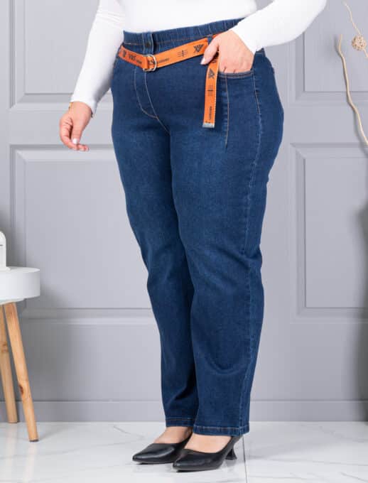 Blugi maxi din denim elastic cu curea contrastanta-albastru cod 6064-1
