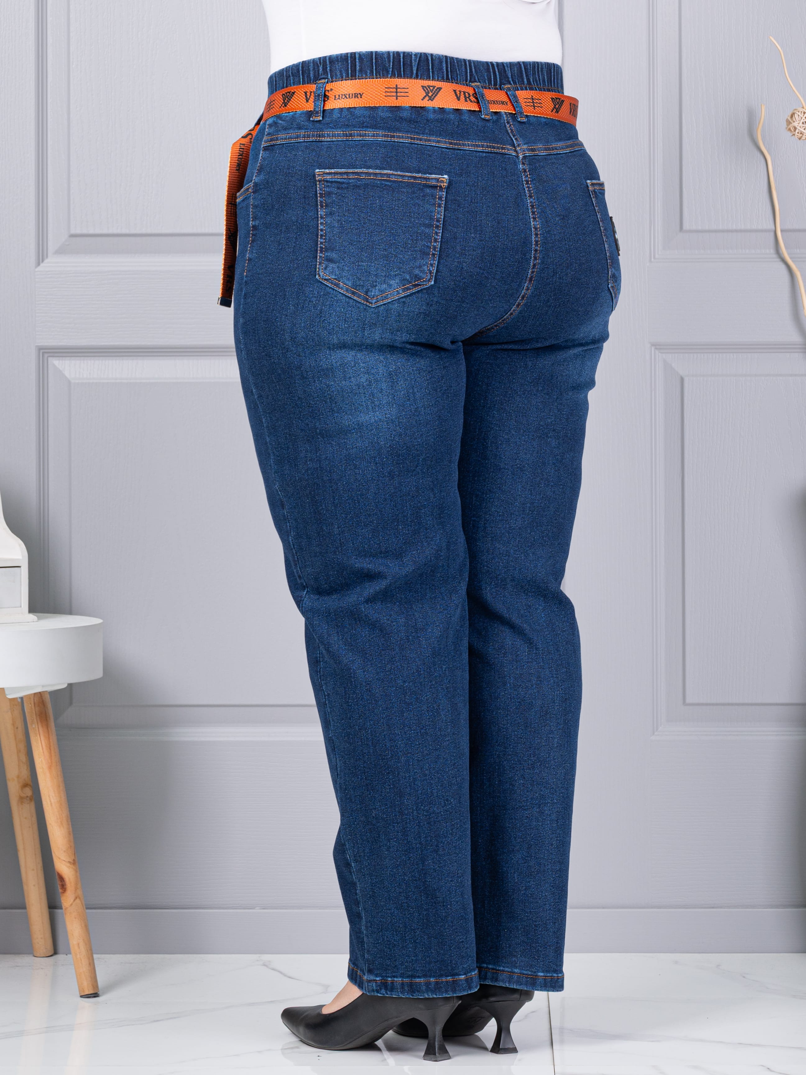 Blugi maxi din denim elastic cu curea contrastanta-albastru cod 6064-1