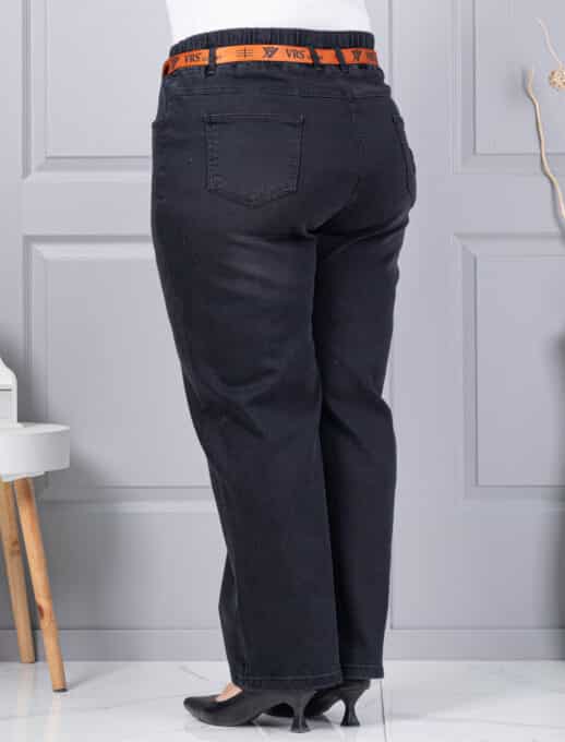 Blugi maxi din denim elastic cu curea contrastanta-negru cod 6064