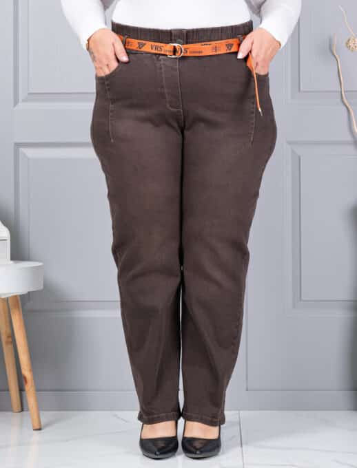 Blugi maxi din denim elastic cu curea contrastanta-maro cod 6064-2