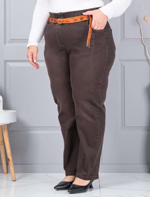 Blugi maxi din denim elastic cu curea contrastanta-maro cod 6064-2