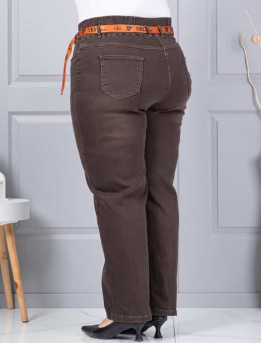 Blugi maxi din denim elastic cu curea contrastanta-maro cod 6064-2