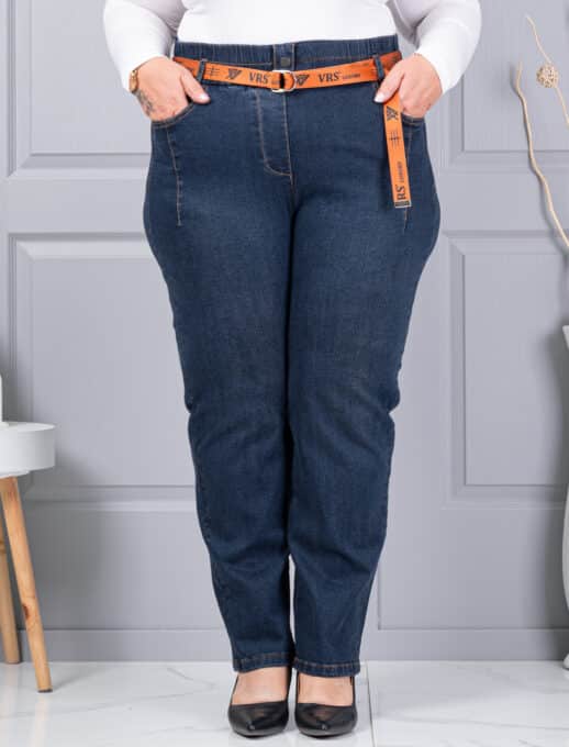 Blugi maxi din denim elastic cu curea contrastanta-vintage albastru cod 6064-3