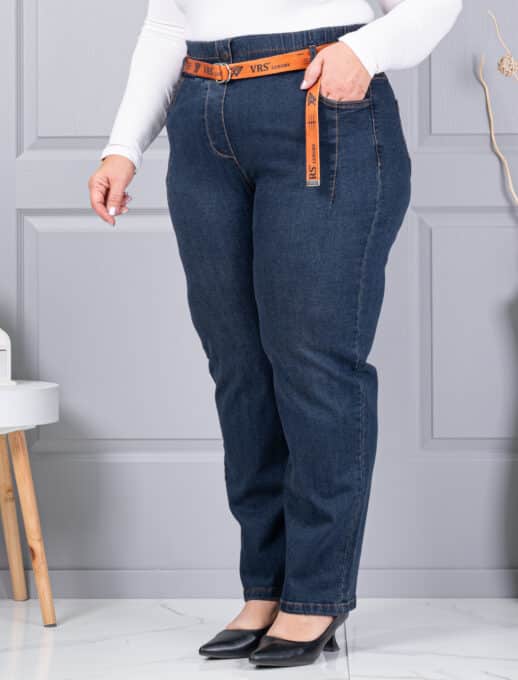 Blugi maxi din denim elastic cu curea contrastanta-vintage albastru cod 6064-3
