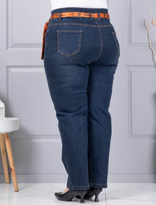 Blugi maxi din denim elastic cu curea contrastanta-vintage albastru cod 6064-3