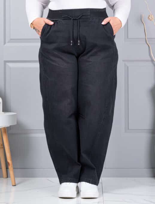 Blugi maxi de dama cu croi balloon si talie elastica-negru cod 6059