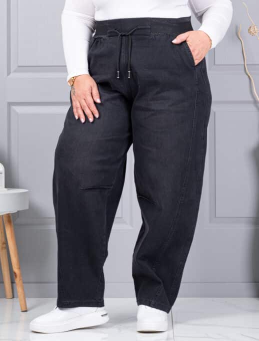 Blugi maxi de dama cu croi balloon si talie elastica-negru cod 6059