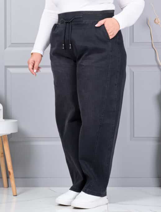 Blugi maxi de dama cu croi balloon si talie elastica-negru cod 6059