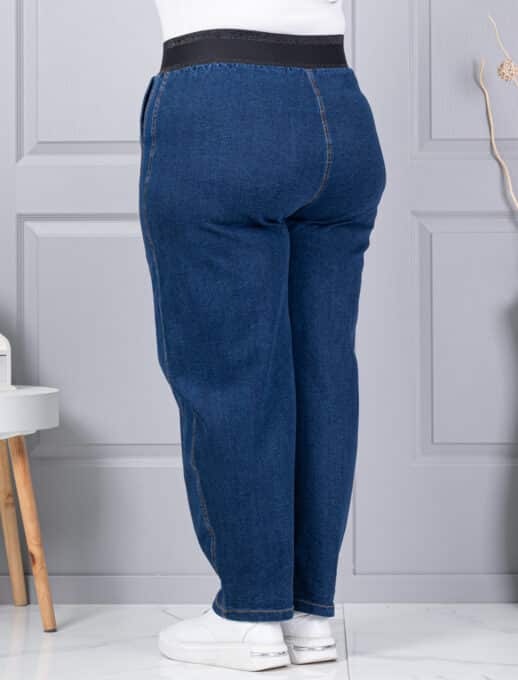 Blugi maxi de dama cu croi balloon si talie elastica-albastru cod 6059-1