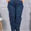 Blugi maxi de dama cu croi balloon si talie elastica-vintage albastru cod 6059-2