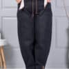 Blugi maxi de dama cu croi balloon si elastic in talie-negru cod 6040