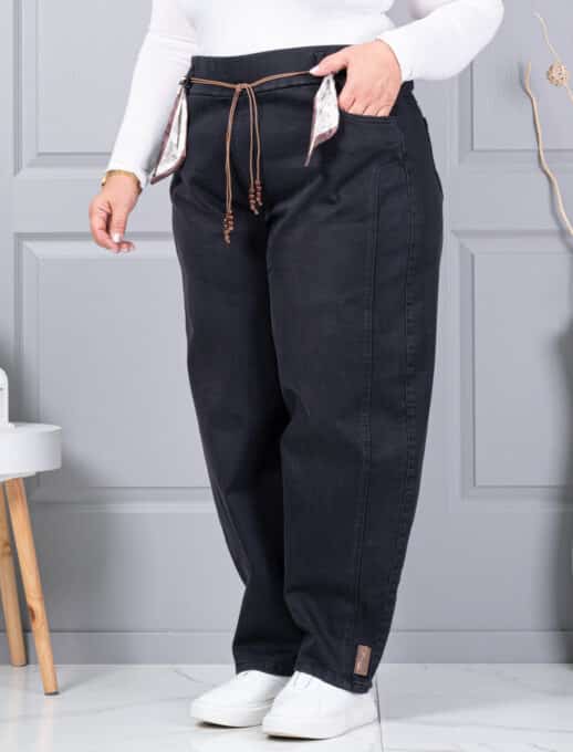Blugi maxi de dama cu croi balloon si elastic in talie-negru cod 6040