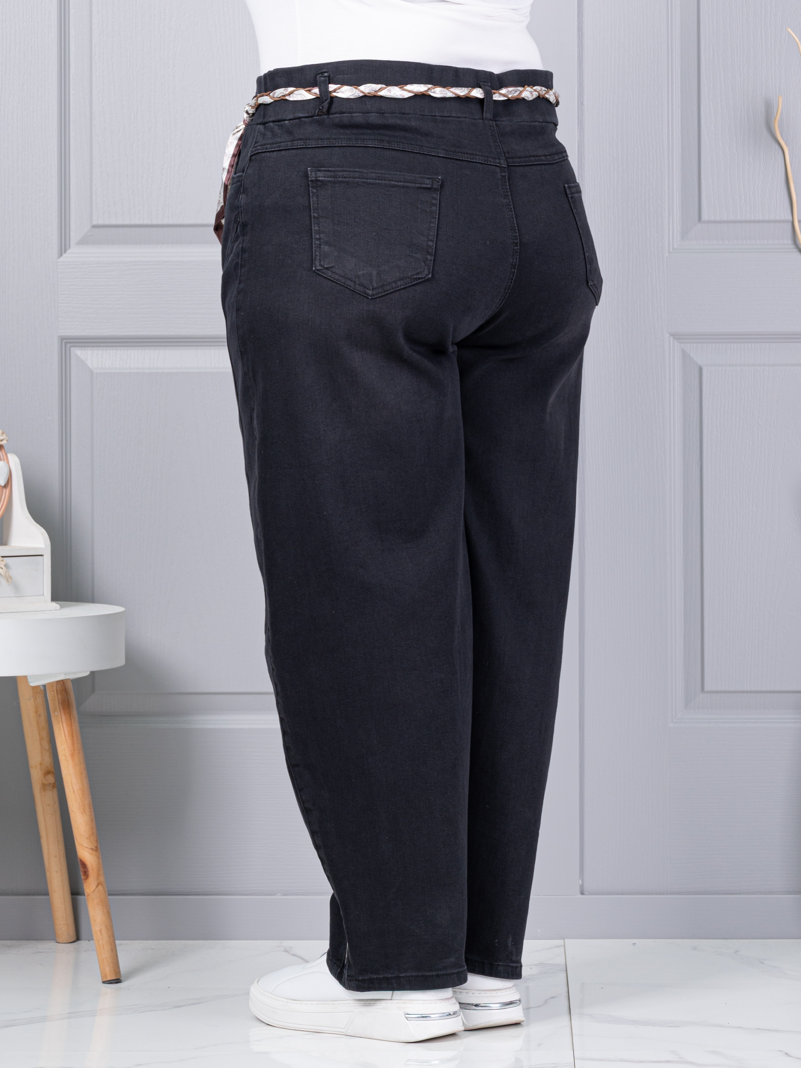 Blugi maxi de dama cu croi balloon si elastic in talie-negru cod 6040