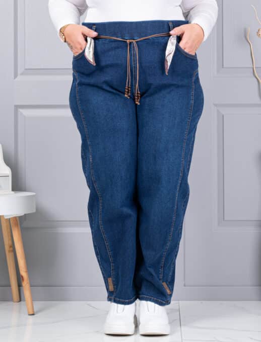 Blugi maxi de dama cu croi balloon si elastic in talie-albastru cod 6040-1