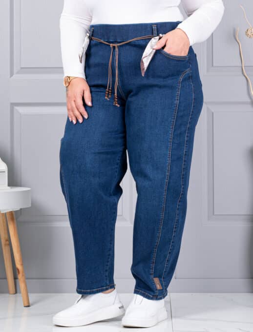 Blugi maxi de dama cu croi balloon si elastic in talie-albastru cod 6040-1