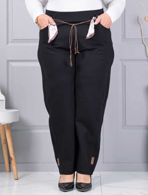 Pantalon maxi de dama cu curea din satin-negru cod 6046