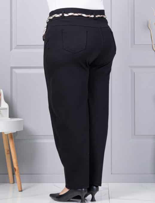Pantalon maxi de dama cu curea din satin-negru cod 6046