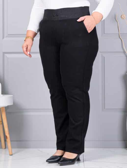 Pantalon maxi din catifea reiata cu talie elastica si aplicatie cod 2497-3