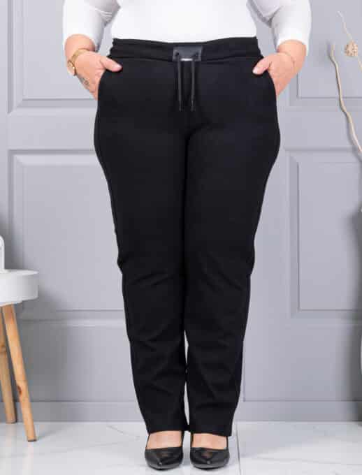 Pantalon maxi din catifea reiata cu talie elastica si emblema cauciucata cod 2497-2