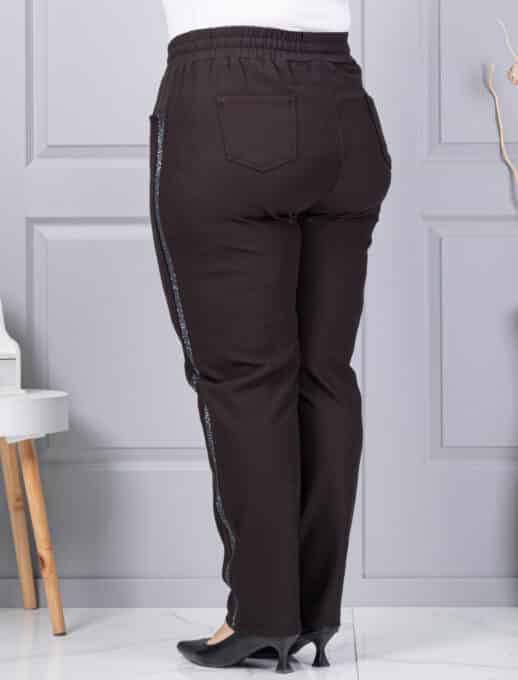 Pantalon maxi de dama din material gros si banda din pietricele-maro cod 2497-5