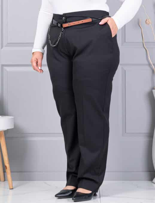 Pantalon maxi elegant cu curea in talie-negru cod 5089