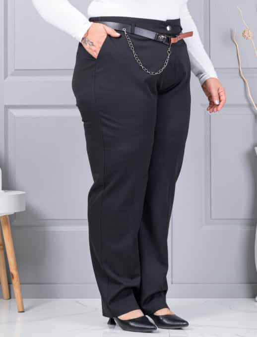 Pantalon maxi elegant cu curea in talie-negru cod 5089