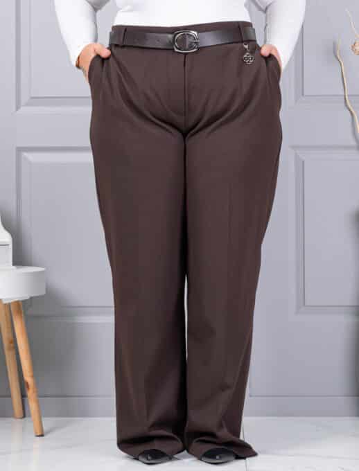 Pantalon super maxi cu curea din piele eco-maro cod 4087