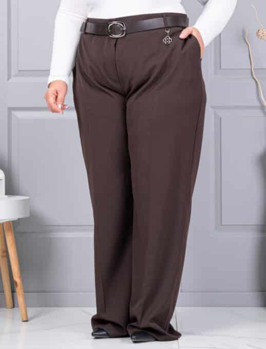 Pantalon super maxi cu curea din piele eco-maro cod 4087