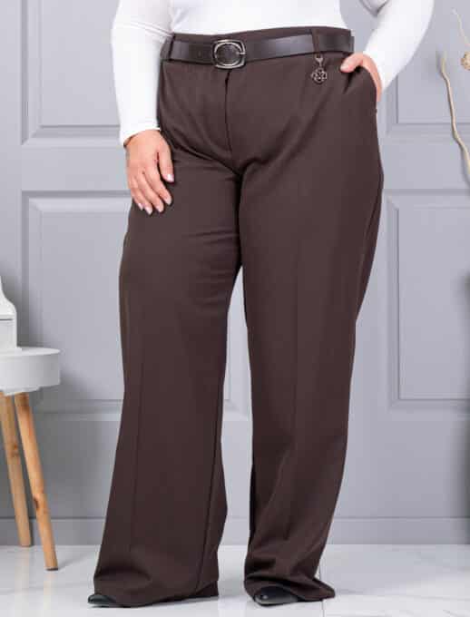 Pantalon super maxi cu curea din piele eco-maro cod 4087