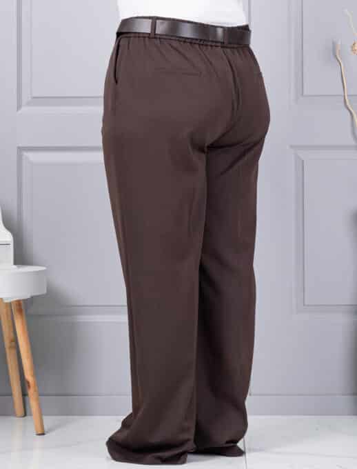 Pantalon super maxi cu curea din piele eco-maro cod 4087