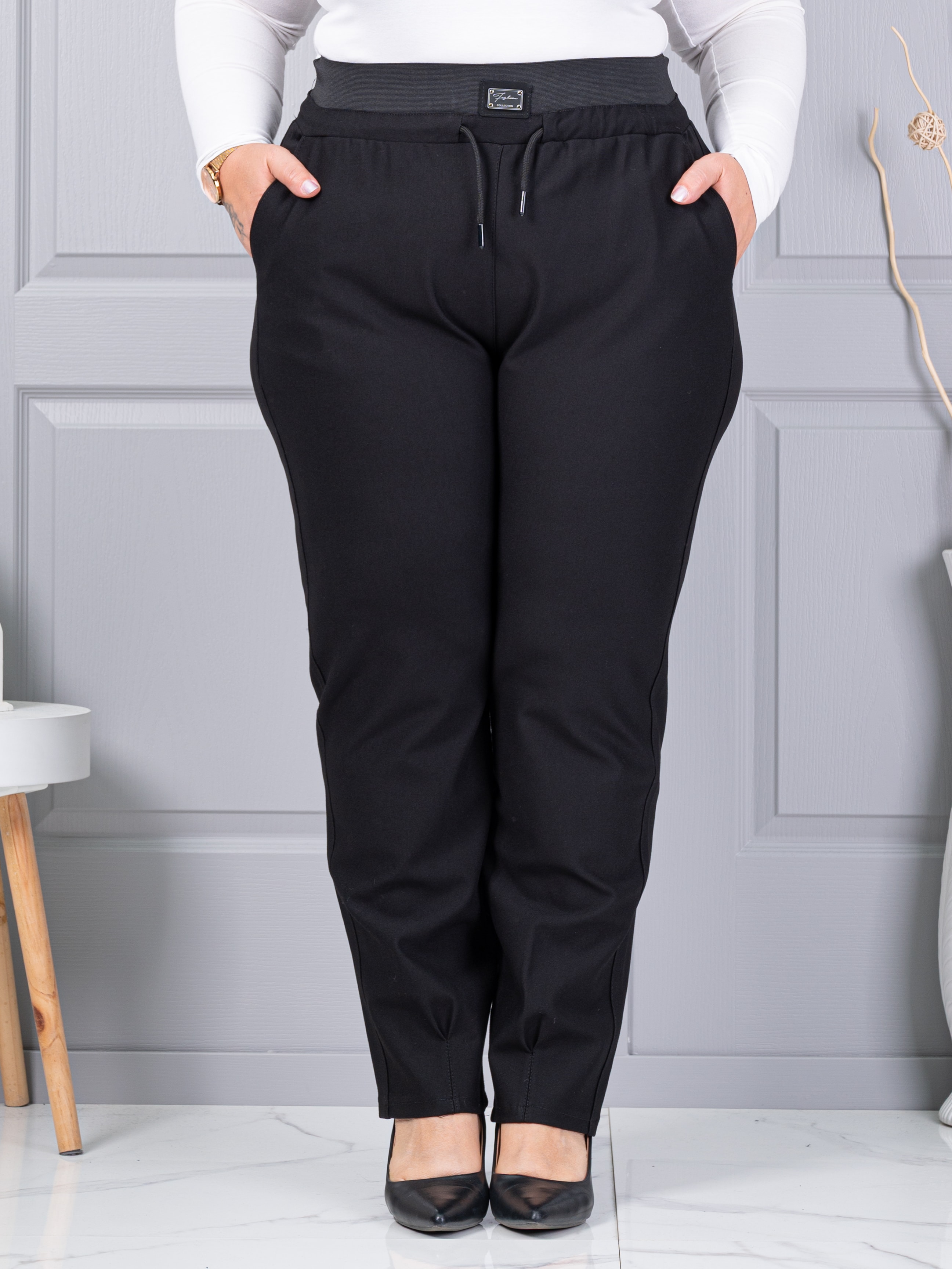 Pantalon maxi de dama cu talie elastica si emblema mica cod 2636