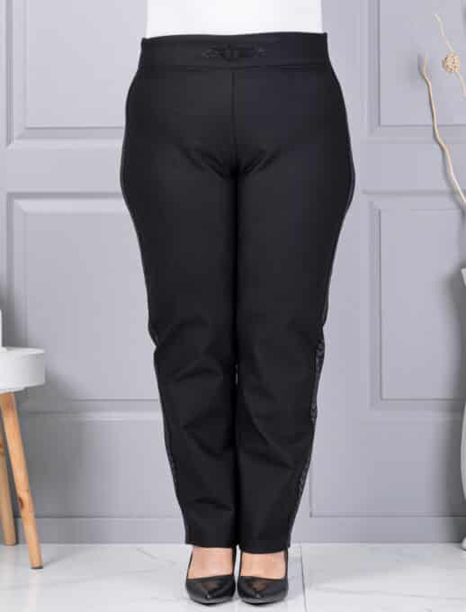 Pantalon maxi de dama cu talie elastica si banda din pietricele cod 2497-1