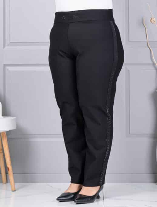 Pantalon maxi de dama cu talie elastica si banda din pietricele cod 2497-1