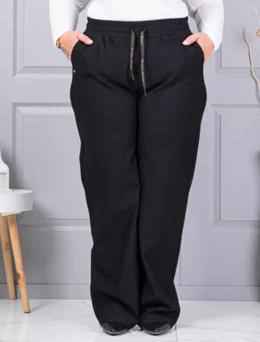 Pantalon maxi de dama din material gros cu croi lejer-negru cod 2497-7